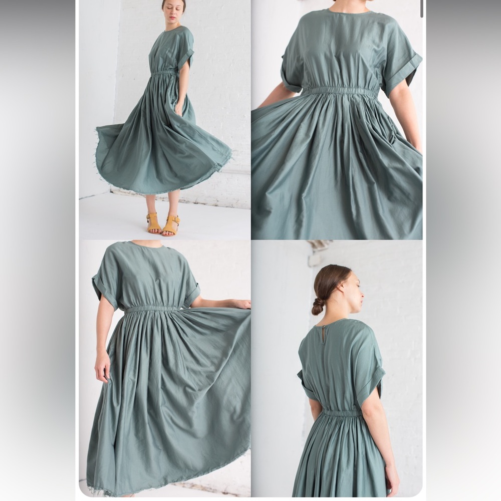 Black Crane Pleated Dress Dark Forest Rare M S